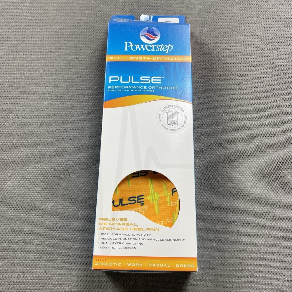 Powerstep Pulse Peformance Insoles Mens 16+ L Full Length Orthotics Support